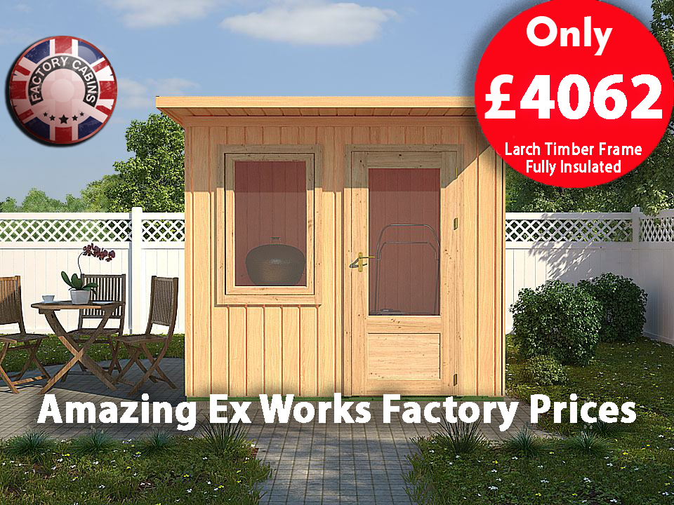 Insulated Garden Cabin Sunderland 2,5m x 2,5m 208 Factory Log Cabins